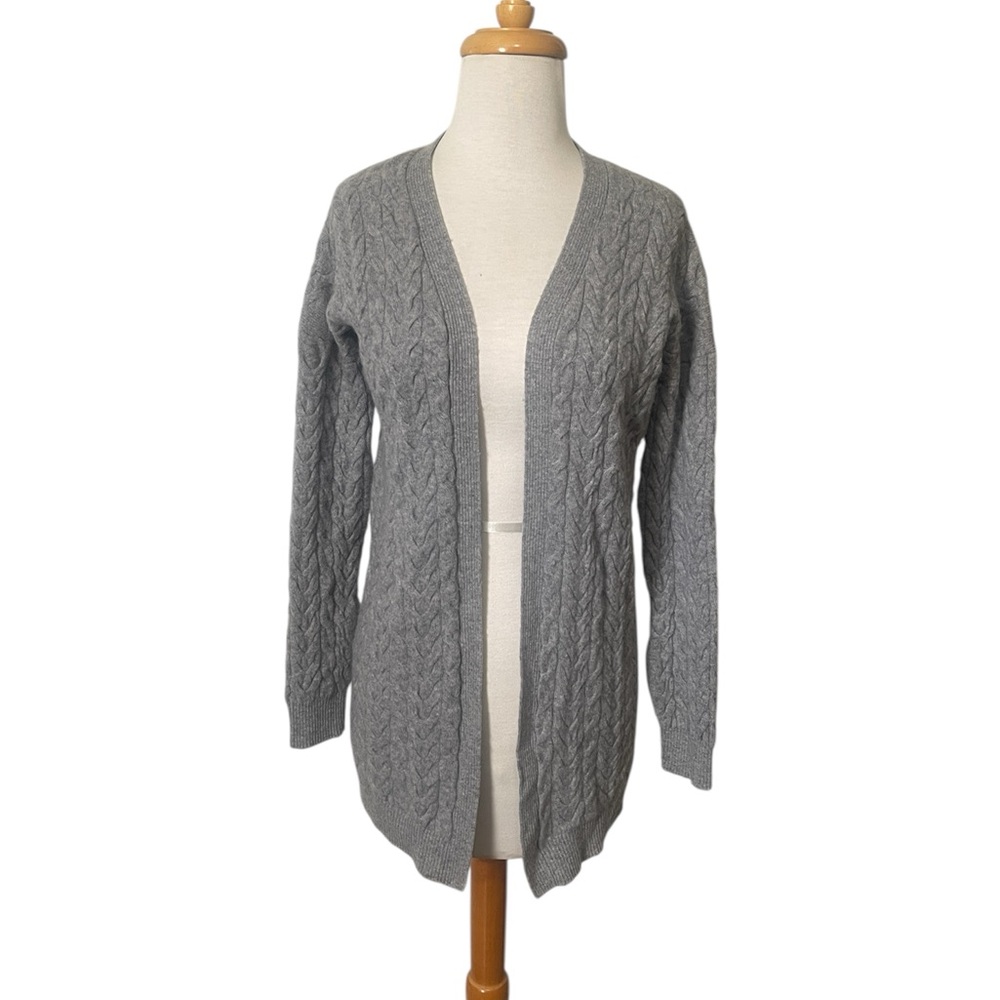 Garnet Hill Cashmere Gray Cable Knit Women's Cardigan